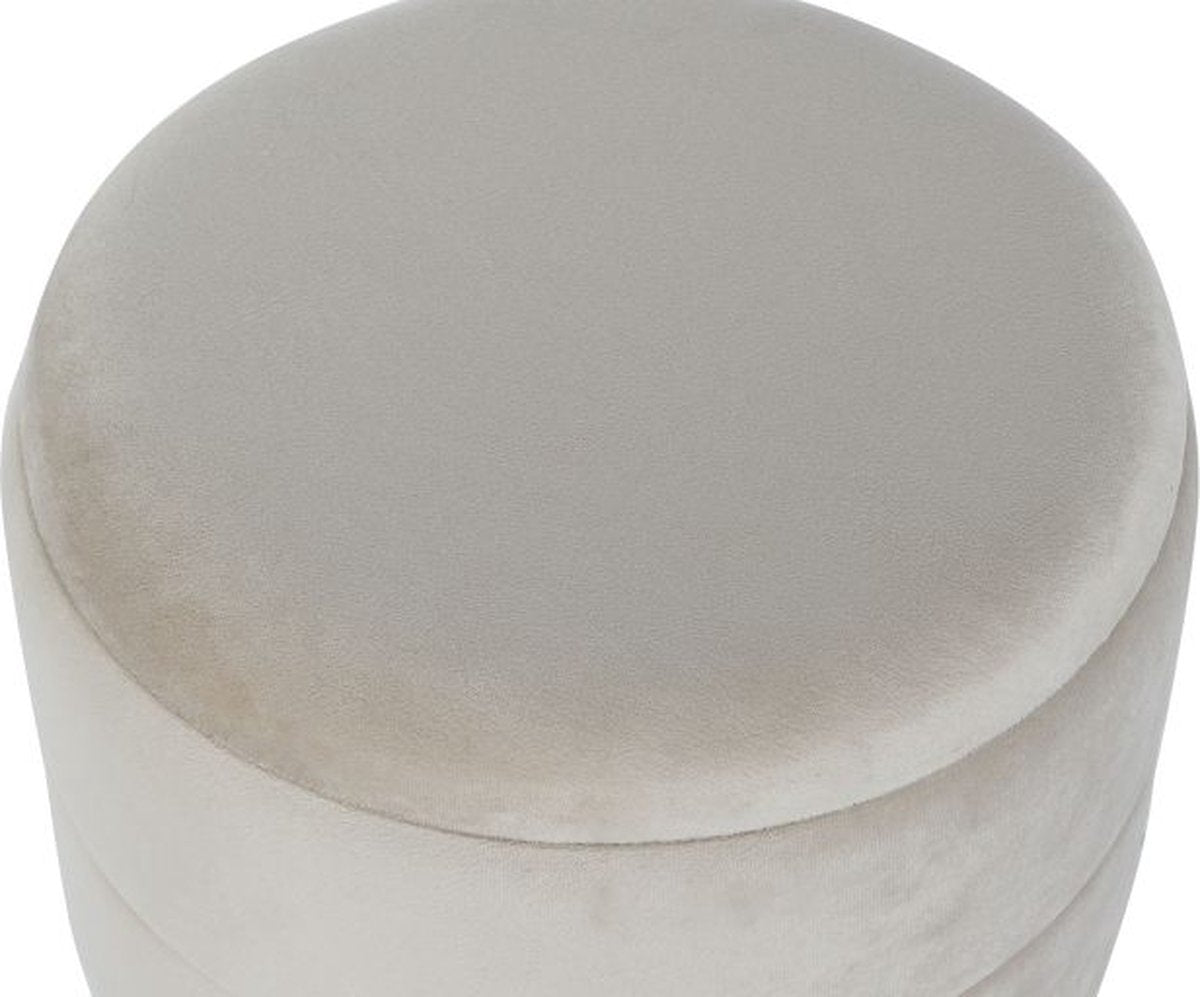 Velvet Poef Glamour Beige met Goudkleurige Onderstel met opbergruimte – Ø38 x H41 cm