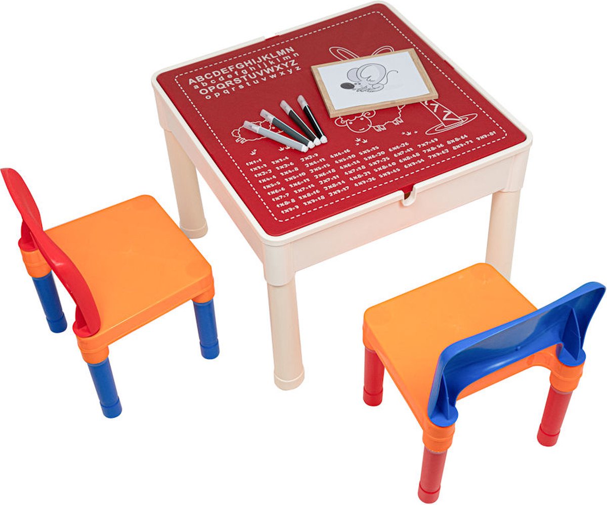 Decopatent® - Kindertafel met 2 Stoeltjes - Speeltafel met bouwplaat en vlakke kant - Geschikt voor Lego® & Duplo® Bouwstenen