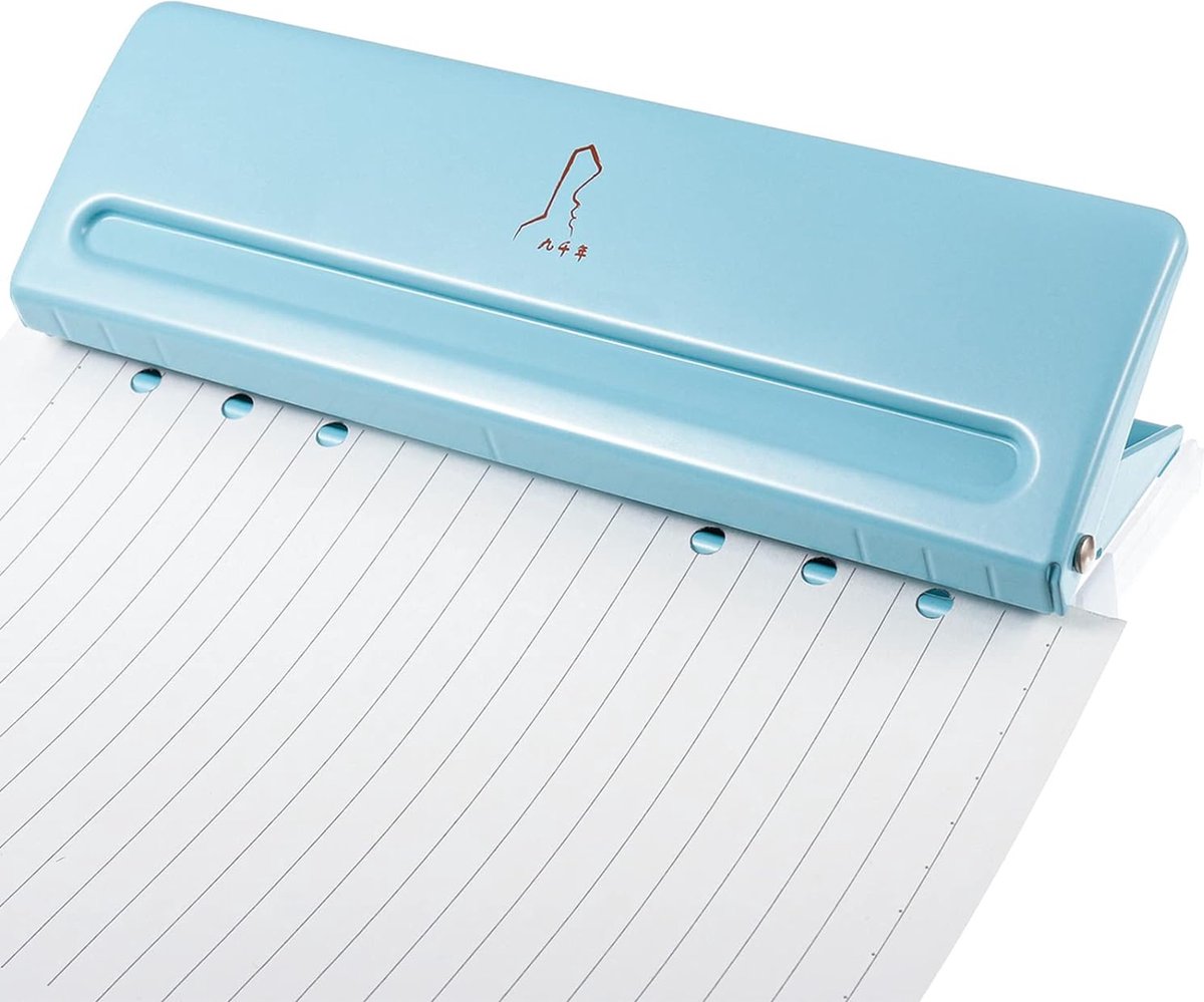 6-gaats perforator voor A4 / A5 / A6 / A7, verstelbare afstand perforator gemaakt van metalen ringbandperforator, papieren kaarten foto bindperforatormachine (blauw)