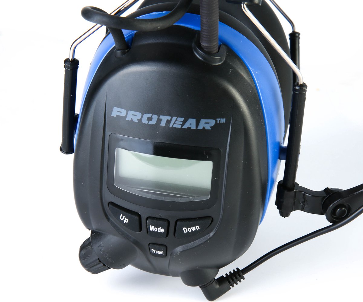 PROTEAR - Rechargeable Ear Defenders with Bluetooth FM/AM Digital Radio - External Microphone - SNR 30dB - Blue