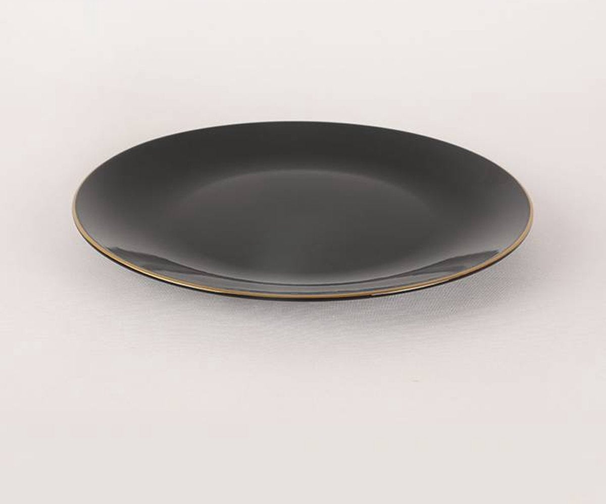 Asir Serviesset - Dinerset (24 Stuks). Zwart/Goud - Serveerbord: 26 cm (6 stuks) Bord: 18 cm (6 stuks) Neemt geen water op Antibacterieel Eenvoudig te reinigen Materiaal Bestand tegen thermische schokken Oppervlaktehardheid 100% KERAMISCH AARDEWERK