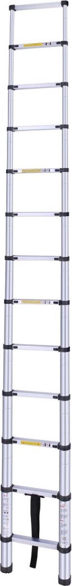 Telescopische Vouwladder - Telescopische Ladders - Soft Close - Werkhoogte 3,2 m - zilver