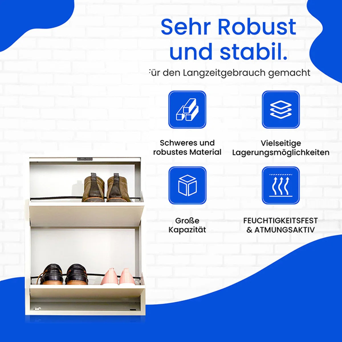 VEEHAUS® - Paplet - Praktisch Schoenenrek - Schoenenrek wit - Schoenenrek met 2 Niveaus - Schoenenkast wit - Schoenenrek metaal industrieel - Metaal - 50 x 70 x 15cm - Wit