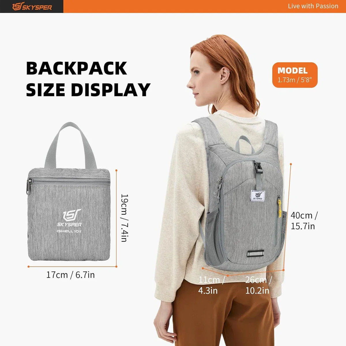 10L opvouwbare rugzak, wandelrugzak, kleine dagrugzak, dagrugzak, reisrugzak voor wandelen, reizen, stedentrips