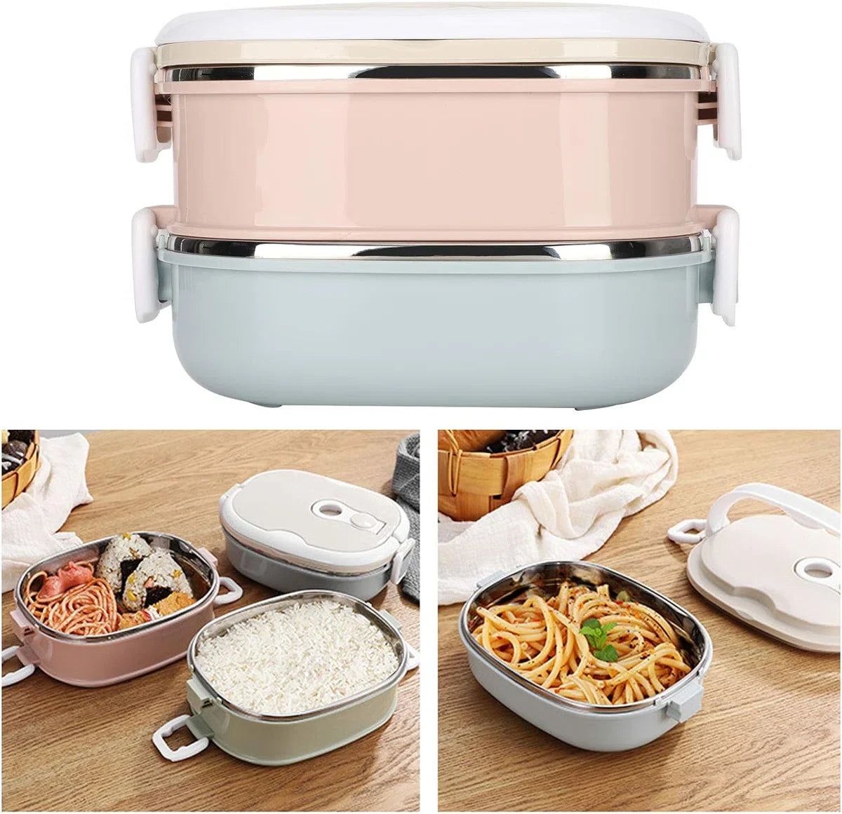 Lunchbox Draagbare roestvrijstalen geïsoleerde thermische voedselopslagcontainer Lekvrije voedselopslagcontainer Lunchbox voor volwassenen Studenten werken (2 lagen: 27 x