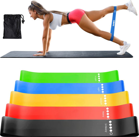 Sanbo Weerstandsbanden - set van 5 stuks - Extra sterk tot 18kg - 5 Kleuren - Incl. Opbergzakje - Resistance band set - Fitness Elastiek