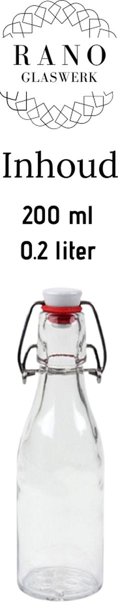 RANO - 12x beugelfles 200ml - Luchtdicht - fles met beugelsluiting / beugelflessen / weckfles / inmaakfles / sapfles / glazen flesjes met dop / decoratie