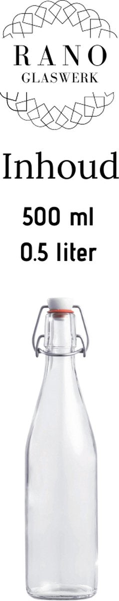 RANO - 24x beugelfles 500ml - Luchtdicht - fles met beugelsluiting / beugelflessen / weckfles / inmaakfles / sapfles / glazen flesjes met dop