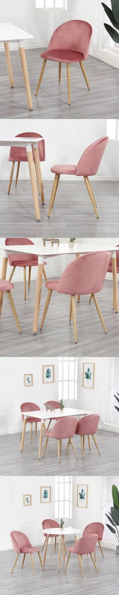 RM Store® - Set van 4 moderne stoelen - Fluweel stoelenset - Eetkamerstoelen - Bureaustoelen - Woonkamerstoelen - Houten poten - Loungestoelen - Antislip - Roze - Max. 120 KG.