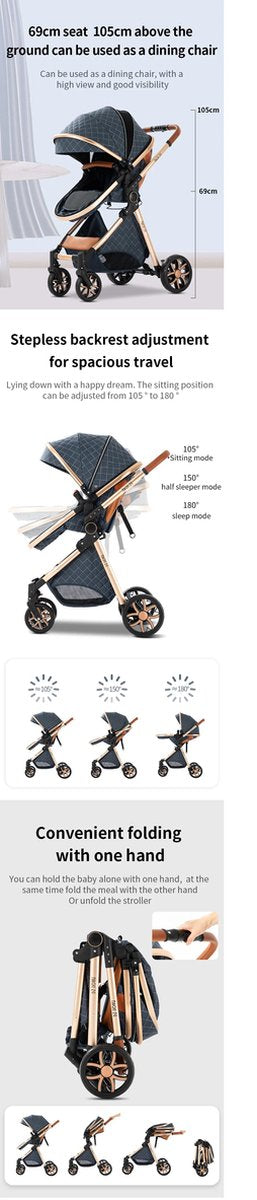 3-in-1 Kinderwagen - Luxe Buggy - Wandelwagen - Babywagen - Inclusief Maxi Cosi - Baby Stroller - Baby Autostoel - Inclusief Accessoires - Zwart - 42x45x103 cm.