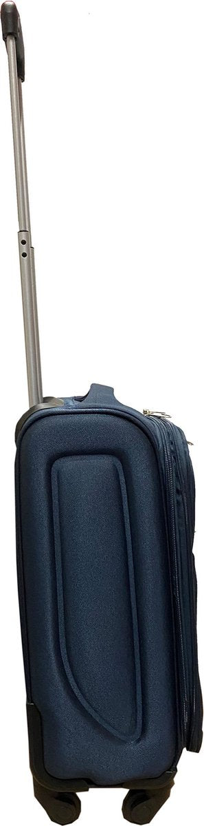 Handbagage reiskoffer met wielen softcase 42 liter - met cijferslot - expandeerbaar - voorvakken - blauw