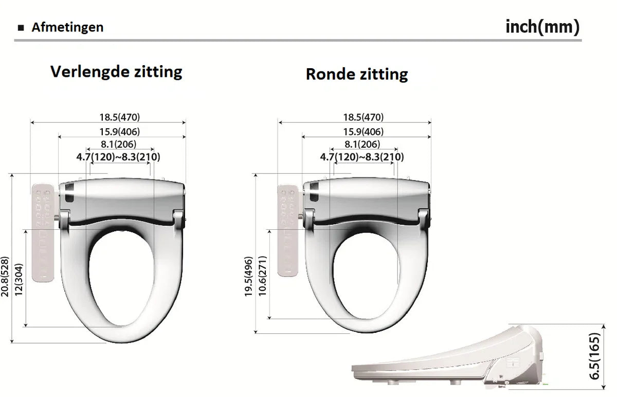 Dib C430R Bidet Toilet met Afstandsbediening - Verlengde Zitting - Douchetoiletbril met Watersproeier - Japans Toilet