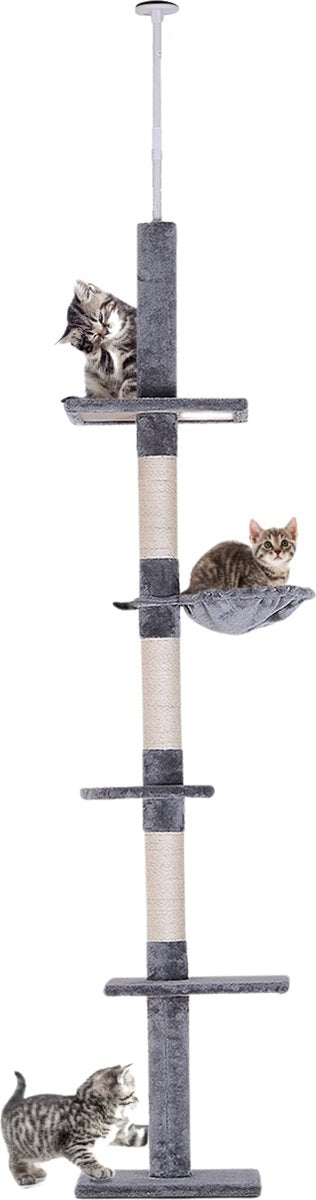Krabpaal - In hoogte verstelbaar - Krabpaal voor Katten - Krabpaal - Kattenspeeltjes - Katten - Grijs - 40x30x (230–260) cm