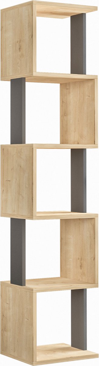 Boekenkast - Antraciet & Eiken - 35x161x30 cm - Boekenrek hout - Open Kast