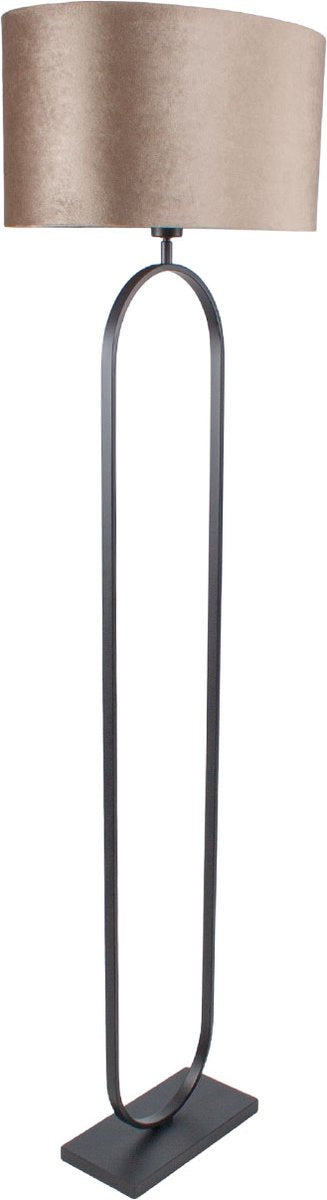 Vloerlamp Verona met ovale velours kap | 1 lichts | taupe velours | taupe on taupe / bruin / zwart | metaal / stof | Ø 50 cm | 162 cm hoog | staande lamp | modern / sfeervol / tijdloos design