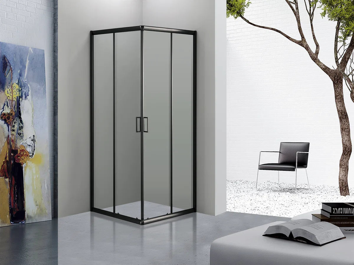 Douchecabine Vierkant - 90x90x200cm 6 mm - Nano Anti Kalk Veiligheidsglas - Zwart Aluminium Omlijsting