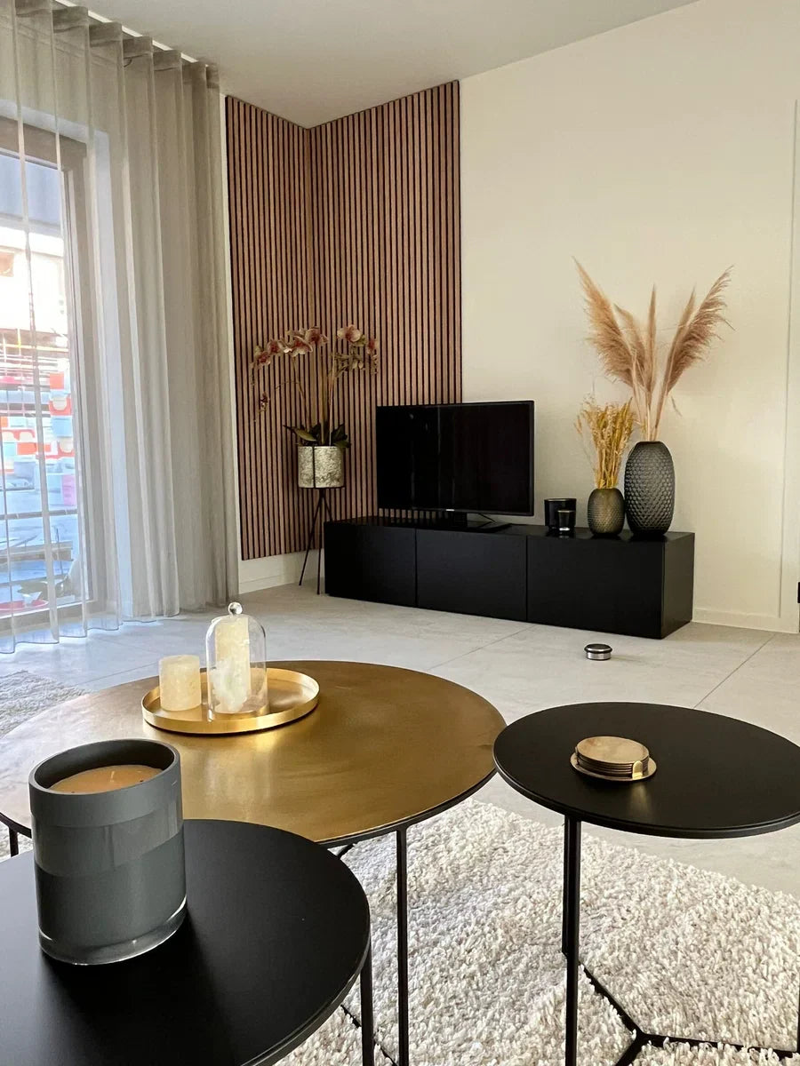 Eiken houtfineer Naturel Promo - Akoestisch Houten Wandpaneel - 240 x 60 cm | Echt Hout | Houten latten | Akupanel | Wanddecoratie| 3D Wandpanelen | Muurdecoratie | Lattenwanden | Wood panels | Eikenhoutfineer