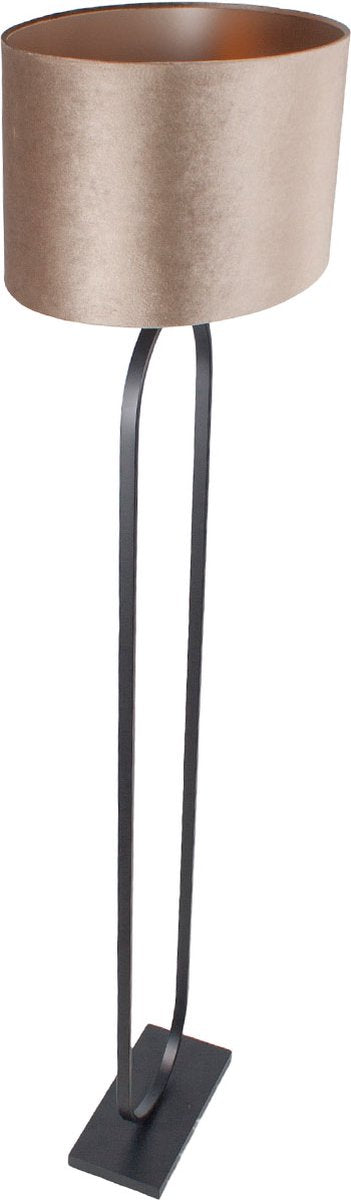 Vloerlamp Verona met ovale velours kap | 1 lichts | taupe velours | taupe on taupe / bruin / zwart | metaal / stof | Ø 50 cm | 162 cm hoog | staande lamp | modern / sfeervol / tijdloos design
