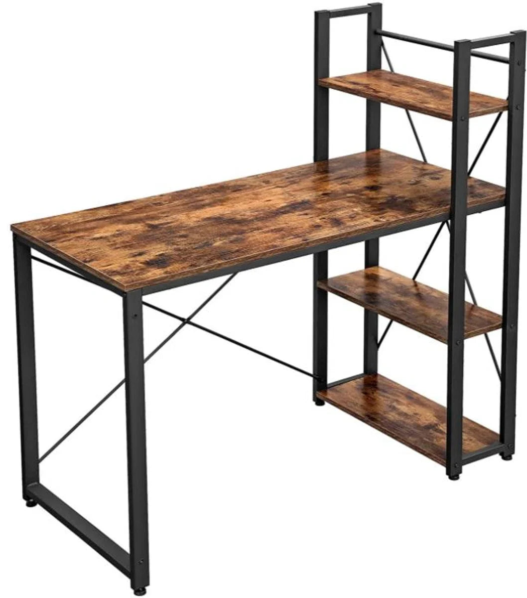 Mazazu - Desk - Computer Desk with Shelves - Home Office - Industrial - Vintage - Brown/Black - 60x120x76/120