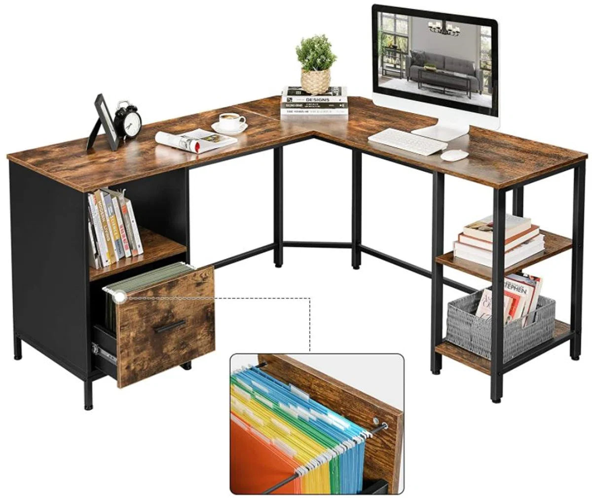 MIRA Home Hoekbureau - L-vormig werkblad - Multifunctioneel - Industrieel - Vintage - 137x150x75