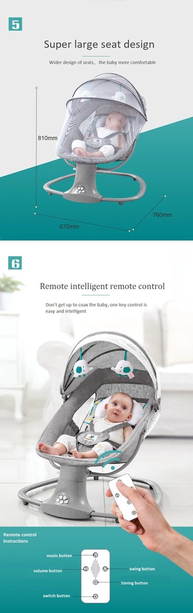 RM Store® - Elektrische Schommelstoel - Schommelwieg - Babywieg - Wipstoel - Peuterstoel - Automatische Babywieg - Babyswing - Wiegstoel - Met Muziek - 67x76x81 cm.