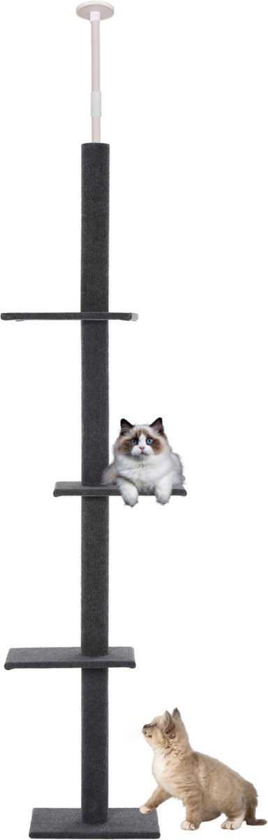 Adjustable Height Cat Tree - Cat Scratcher - Cat Tree for Cats - Cat Toys - Cats - Grey - 43L x 27W x 228-260H cm