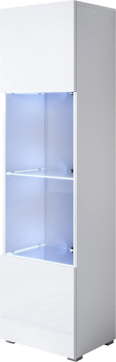 Vitrinekast met ledverlichting - Vitrinekast met glas - Vitrinekasten woonkamer - Verzamelkast - Vitrinekast voor in de keuken, woonkamer, eetkamer, slaapkamer – Wit - 40 x 167 x 29 cm