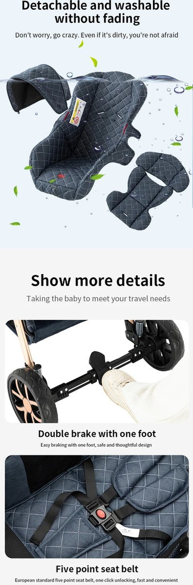 3-in-1 Kinderwagen - Luxe Buggy - Wandelwagen - Babywagen - Inclusief Maxi Cosi - Baby Stroller - Baby Autostoel - Inclusief Accessoires - Zwart - 42x45x103 cm.