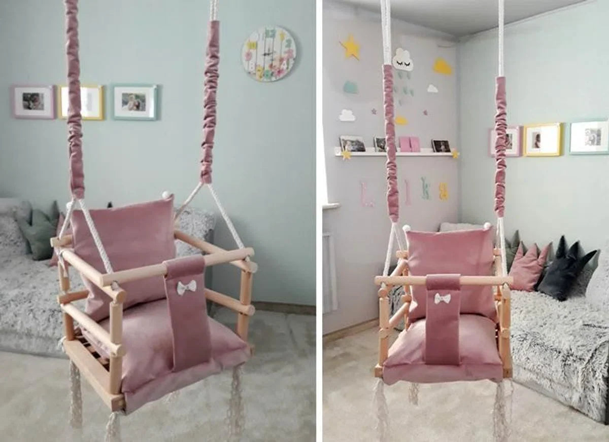 Baby Swing Baby Seat - Fabric Wood - Baby Swing Indoor - Child Swing - Swing Baby Seat - Swing Seats - Swing Chair - Pink