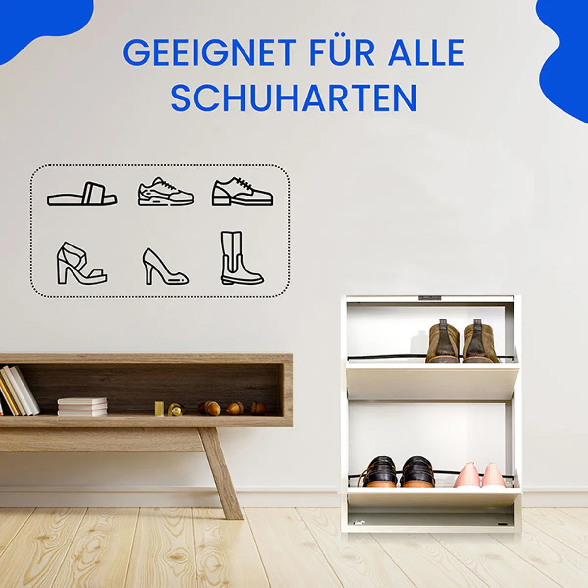 VEEHAUS® - Paplet - Praktisch Schoenenrek - Schoenenrek wit - Schoenenrek met 2 Niveaus - Schoenenkast wit - Schoenenrek metaal industrieel - Metaal - 50 x 70 x 15cm - Wit
