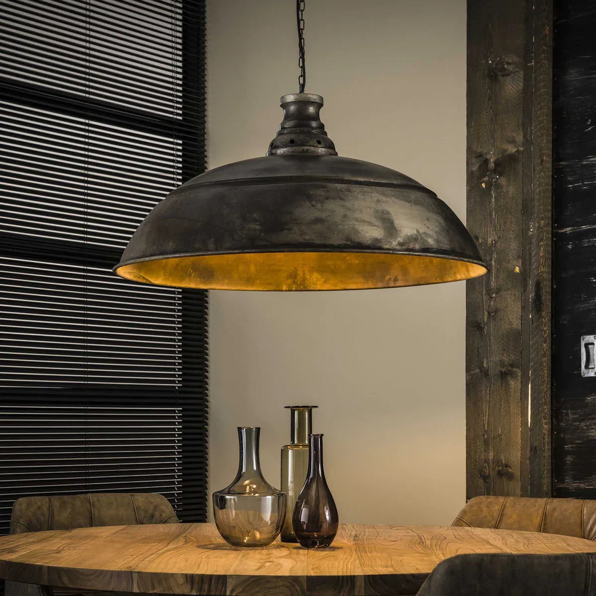 Hanglamp industrie | 1-lichts | oud zilver | metaal | Ø 80 cm | in hoogte verstelbaar tot 150 cm | eetkamer / eettafellamp | modern / industrieel / robuust design