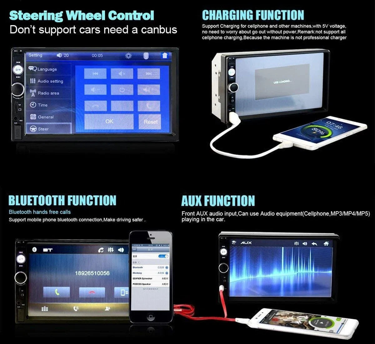Autoradio | 7 inch Touchscreen | Apple Carplay | Android Auto | 2 DIN Universeel | Bluetooth | USB