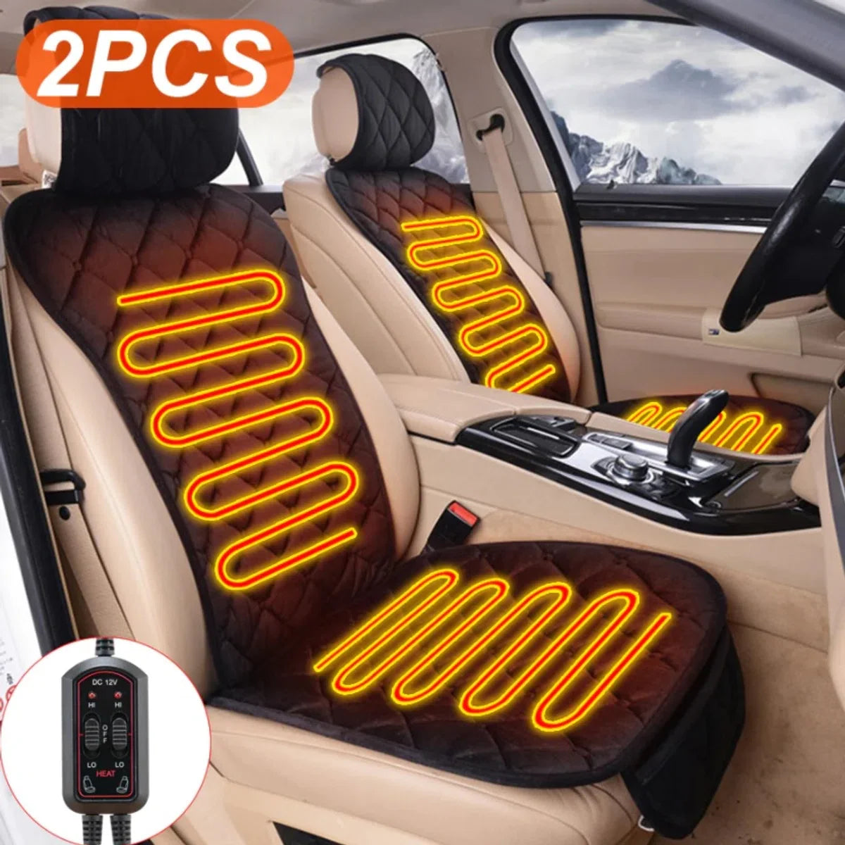 Autostoel Verwarmingskussen Universeel Set - 12 Volt Auto Stoelverwarming - Auto Stoel Verwarming Kussen 12v - 2 Stuks - 3 Standen - Incl Afstandbediening