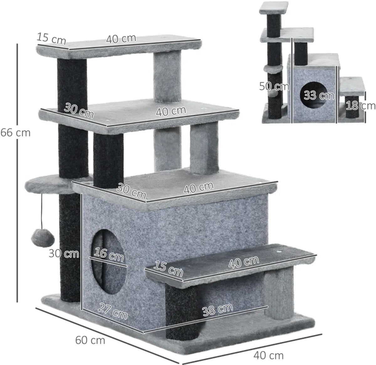 Cat stairs - Scratching post - Cat scratching post - Pet stairs - Dog stairs - Small stairs - Step stool - 60 x 40 x 66 cm