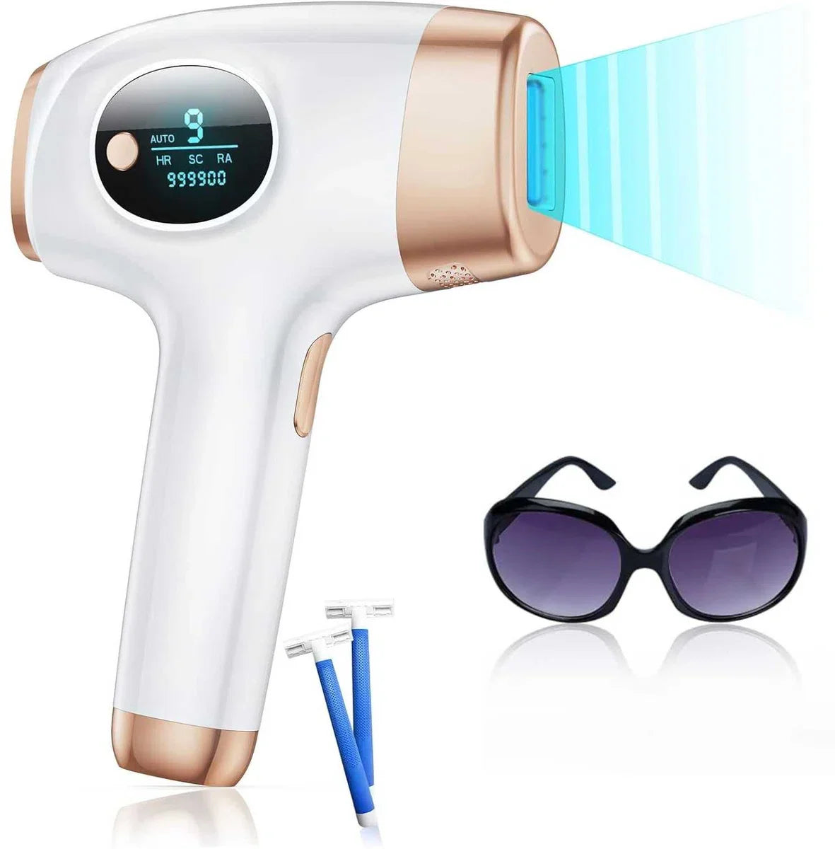 IPL Laser Hair Removal Device with 999,900 Flashes - 9 Energy Levels - Large Treatment Area 4 cm² - Painless Hair Removal for Men and Women - Includes Skin Rejuvenation and Acne Treatment - Suitable for Face, Body, Bikini Line and Armpits