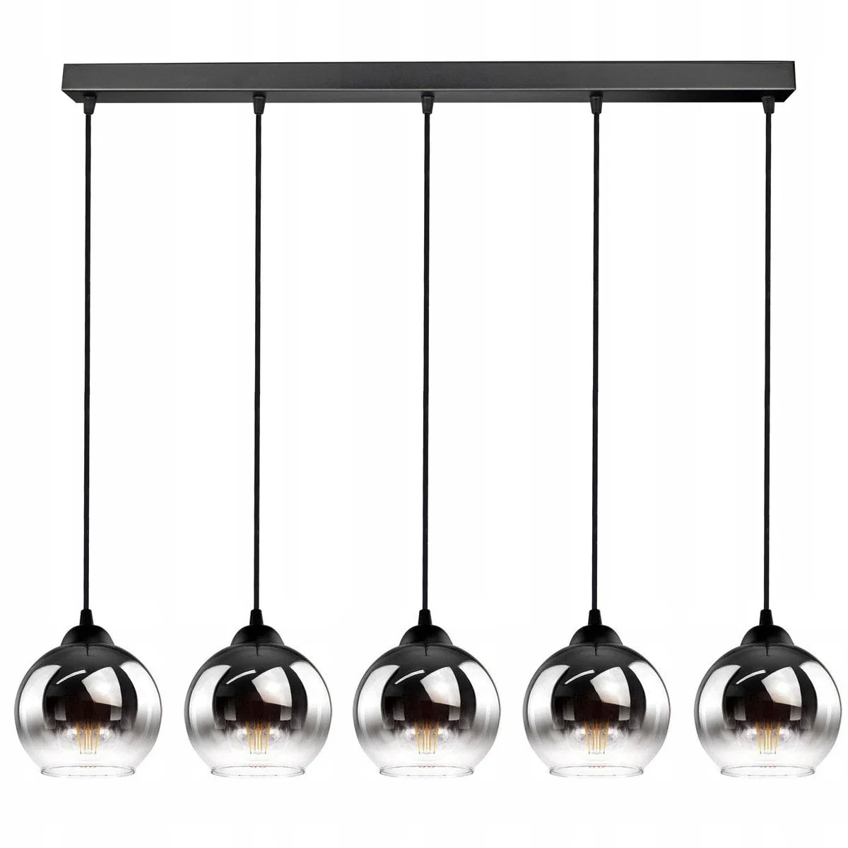 Industrial Pendant Light for Living Room, Dining Room - 5-Light Spheres - Smoke Graphite Glass