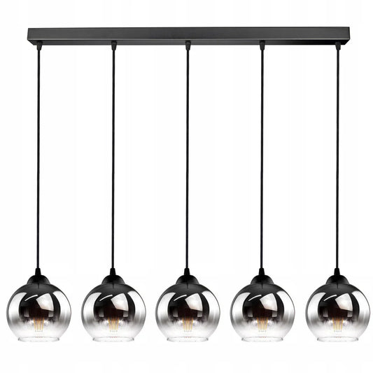 Industrial Pendant Light for Living Room, Dining Room - 5-Light Spheres - Smoke Graphite Glass