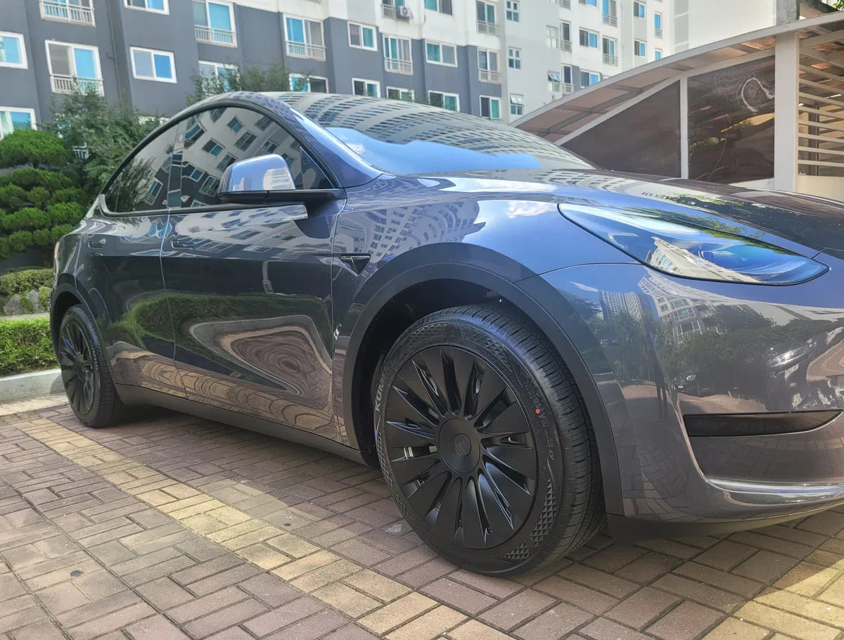 Wheel covers suitable for Tesla Model Y - Matte black Performance 14-spoke wheel cap set - upgrade for 19 inch - Protective foam layer for rims - Car Exterior Accessories Netherlands and Belgium