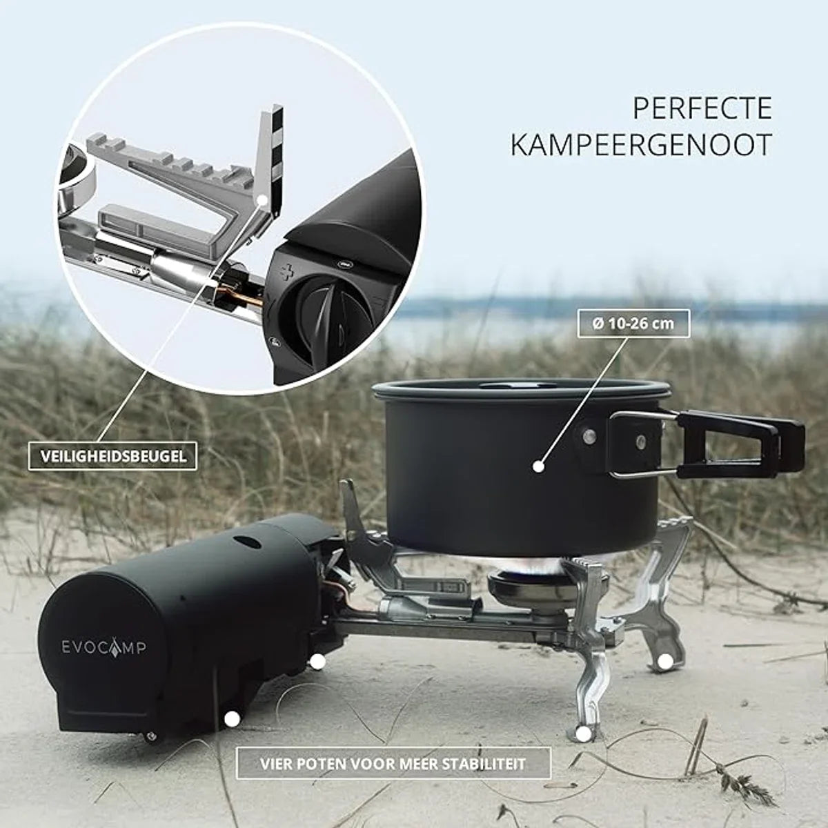 Camping Kooktoestel - Wit - Compatibel met Gaspatronen 227g, Camping Gas Cooker opvouwbaar met Foedraal, Opvouwbaar Campingfornuis, met piëzo ontsteking voor binnen/buiten, Camping Gasbrander. Onmisbaar bij Noodpakket, Backpack, Visspullen.