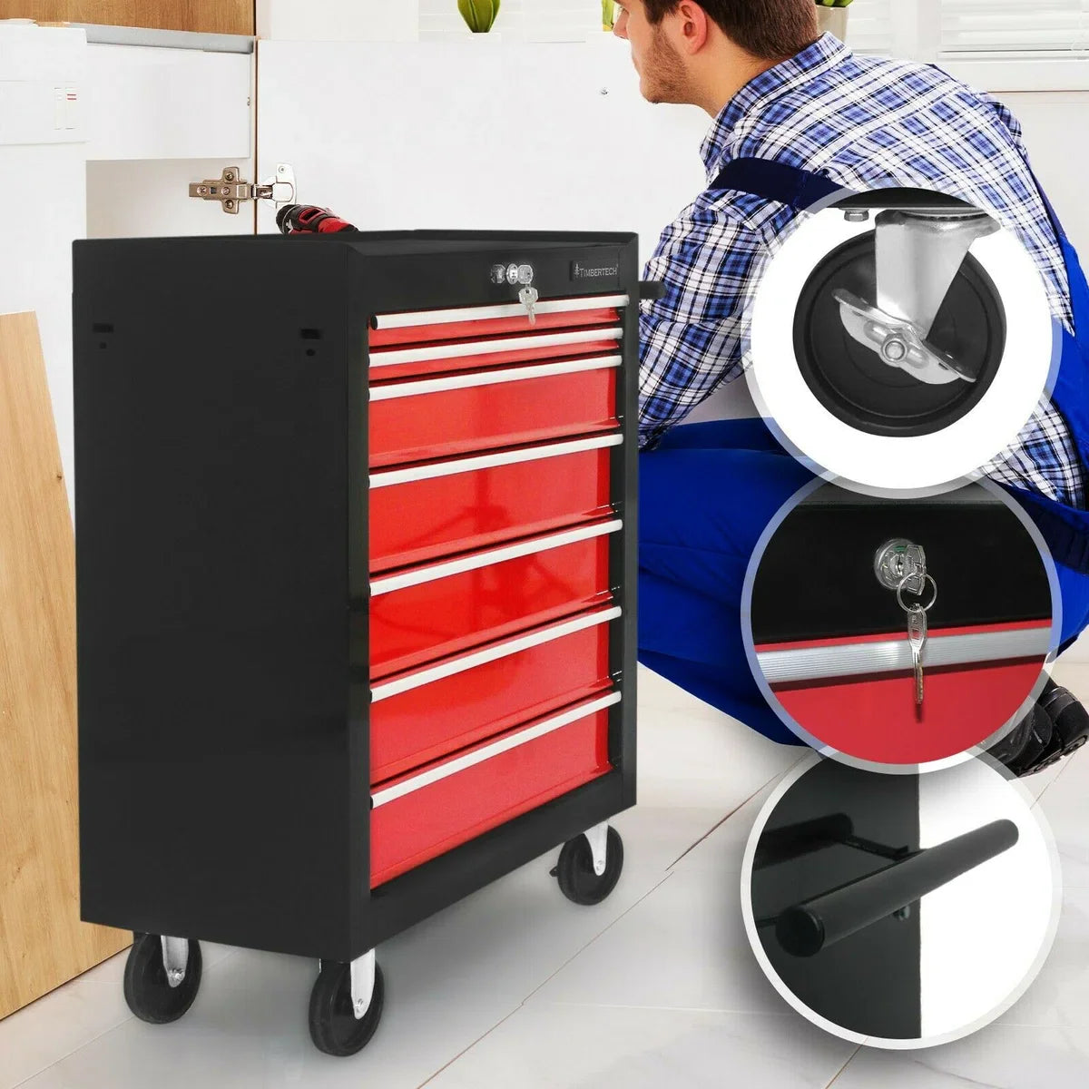 Tool trolley XXL - 7 drawers - Red / black