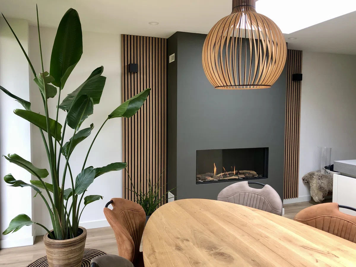 Eiken houtfineer Naturel Promo - Akoestisch Houten Wandpaneel - 240 x 60 cm | Echt Hout | Houten latten | Akupanel | Wanddecoratie| 3D Wandpanelen | Muurdecoratie | Lattenwanden | Wood panels | Eikenhoutfineer