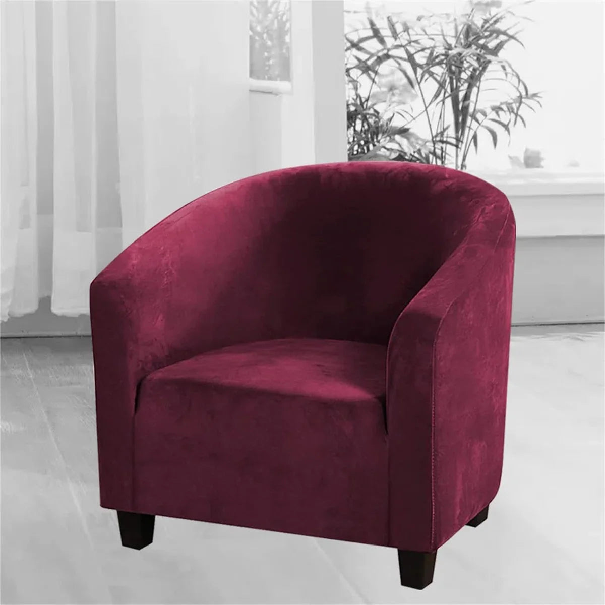Soft Velvet Bucket Seat Cover - Hoge stretch kuipstoelhoezen Zachte clubstoelhoezen Fauteuilhoezen voor eetkamer woonkamer Internet Cafe Bar Kantoorreceptie (wijnrood)
