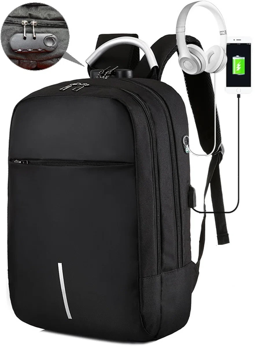 Anti-diefstalrugzak / 40x28x14cm (20l)/ laptop 15,6 inch / USB-oplaadpoort / zwart / powerbank (20mAh)