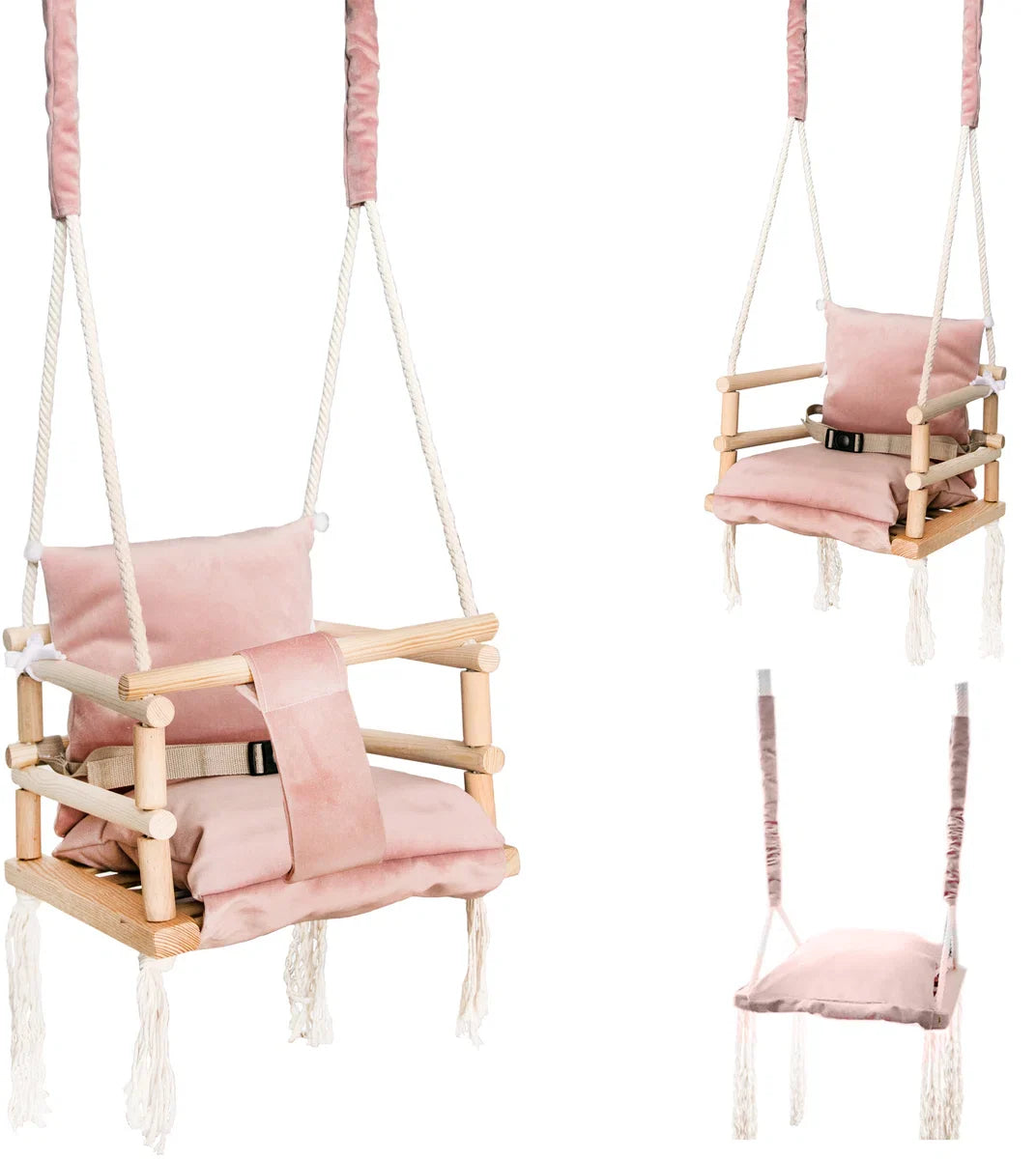 Baby Swing Baby Seat - Fabric Wood - Baby Swing Indoor - Child Swing - Swing Baby Seat - Swing Seats - Swing Chair - Pink
