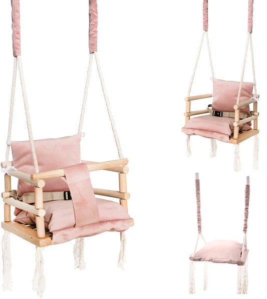 Baby Swing Baby Seat - Fabric Wood - Baby Swing Indoor - Child Swing - Swing Baby Seat - Swing Seats - Swing Chair - Pink
