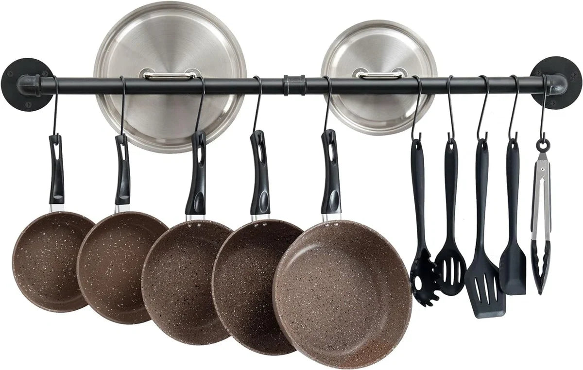 Pot rack, kitchen rack, pan holder, kitchen bar with hooks, 100 cm long