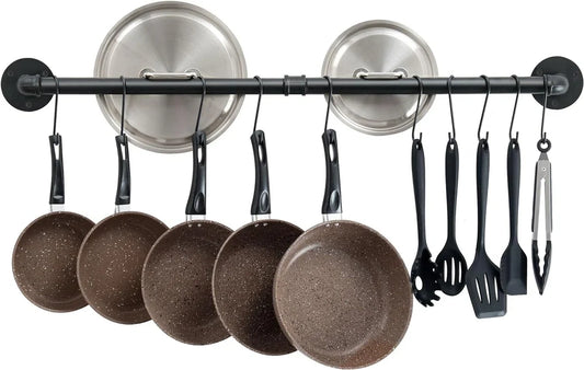 Pot rack, kitchen rack, pan holder, kitchen bar with hooks, 100 cm long