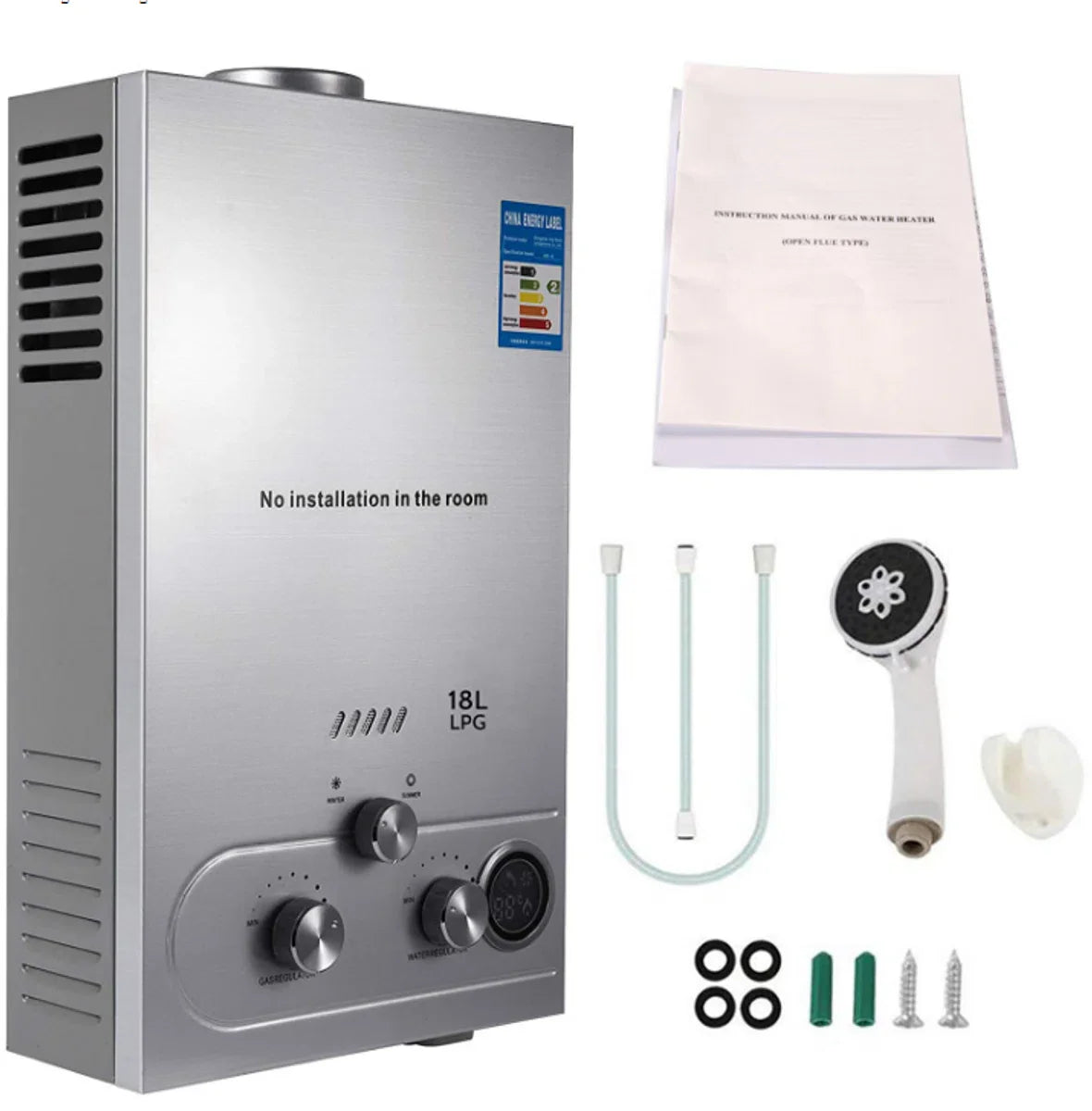 Propaan Geiser - LPG/Butaan Geiser - 18L - Regelbare Temperatuur & Gastoevoer - Ideaal Voor Camper - Caravan - Boot - Camping - Snel Heet Water - Inclusief Douche