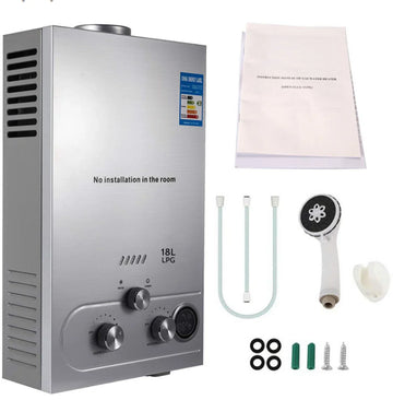 Propaan Geiser - LPG/Butaan Geiser - 18L - Regelbare Tempratuur & Gastoevoer -Ideaal Voor Camper - Caravan - Boot - Camping - Snel Heet Water - Inclusief Douche