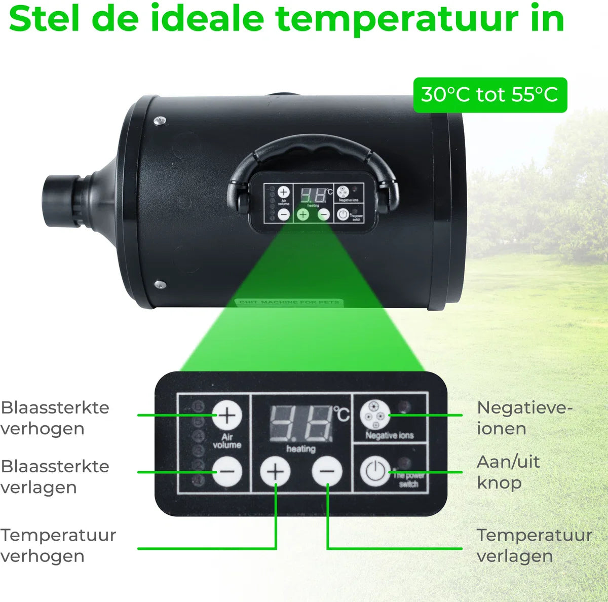 Dog Hair Dryer with 4 Nozzles - 2800W - Pet Blaster for Dogs - Dog Dryer - Dog Blaster - Black